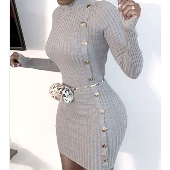 💲1️⃣0️⃣ Bundled ✔️Ribbed Bodycon Mini Button Accent Dress Dark Grey  sz S, M - Picture 1 of 14